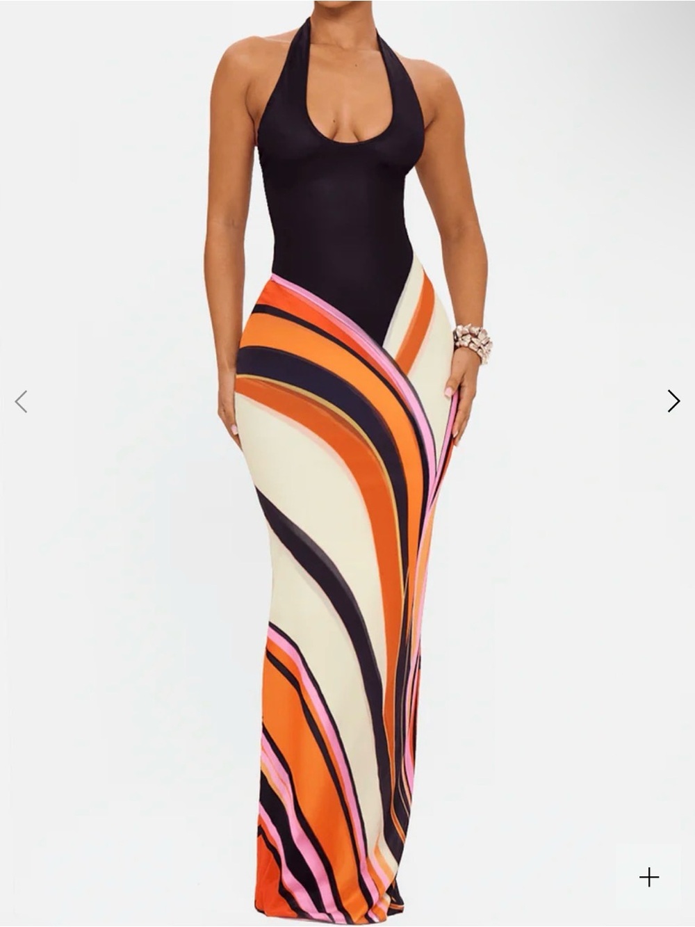 Halter Maxi Dress Black and Swirl Print